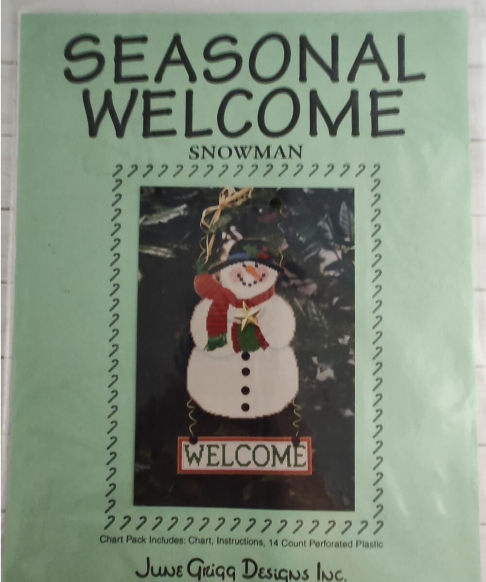 June Grigg Designs Seasonal Welcome Snowman Winter Cross Stitch Pattern